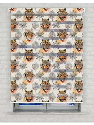 BRIGHTCOVER Kaplan Vektörel Baskılı Zebra Perde - Gece Gündüz - Salon Perdesi, Mutfak Perdesi | Kokusuz Mürekkeple Basılmış  Zebra Perdeler ile Sende Tarzını Yansıt! | 1 Dakikada Pratik Montaj