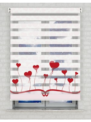 BRIGHTCOVER Kırmızı Kalpler Baskılı Zebra Perde - Gece Gündüz - Bebek Odası Perdesi | Kokusuz Mürekkeple Basılmış  Zebra Perdeler ile Sende Tarzını Yansıt! | 1 Dakikada Pratik Montaj