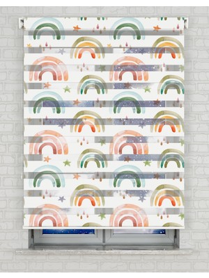 BRIGHTCOVER Renkli Gökkuşağı Suluboya Baskılı Zebra Perde - Gece Gündüz - Bebek Odası Perdesi | Kokusuz Mürekkeple Basılmış  Zebra Perdeler ile Sende Tarzını Yansıt! | 1 Dakikada Pratik Montaj