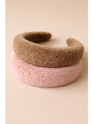 Store 2'li Peluş Taç Seti - Süt Kahvesi & Pudra Pembesi