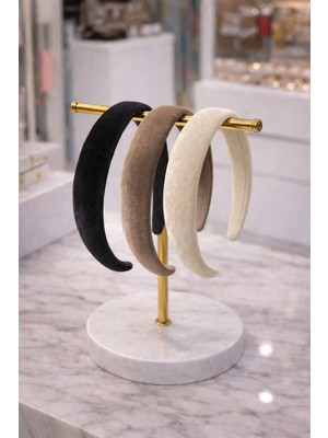 Store 3'lü Kadife Taç Seti - Siyah & Vizon & Bej