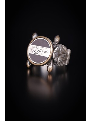 Encili Silver 925 Ayar Gümüş Özel Tasarım Hasbiyallah Yazılı Erkek Yüzük