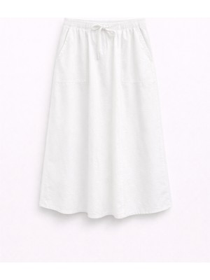 Mixray 4633 Kadın Yandan Cepli Parçalı Etek Beyaz