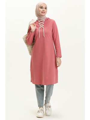 Bağcıklı Sweatshirt 3030-09 Gül Kurusu