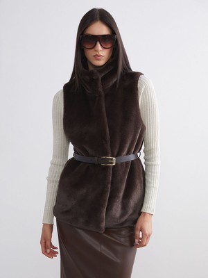 Lc Waikiki Yeni Sezon Dik Yaka Beli Kemerli Kadın Kürk Yelek