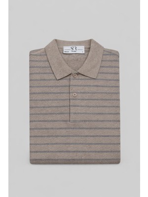 Süvari Rahat Kalıp Çizgi Desenli Polo Yaka Pamuklu Selanik Kazak