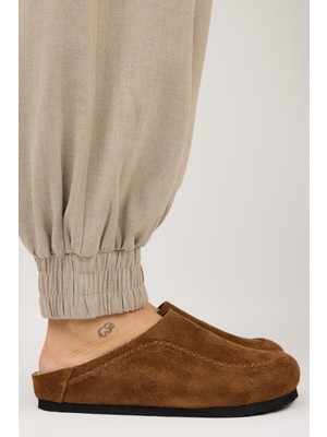 Manijero Nitsa Kadın Hakiki Deri Düz Sabo Taba Terlik