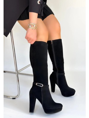 Trivogue Tekja Siyah Süet Topuklu Çizme
