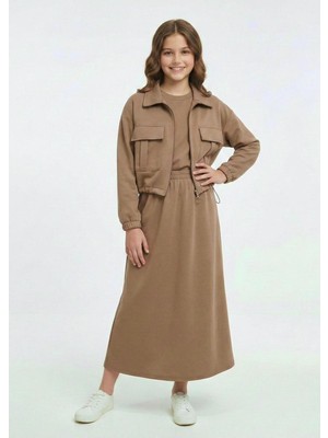 Pantulux Kız Çocuk Ceketli Etekli Takım Günlük Rahat Şık Tesettür KOMBIN-AÜT-2040-324