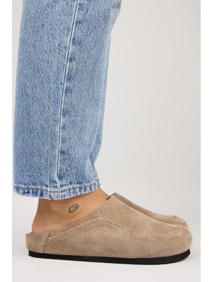 Manijero Nitsa Kadın Hakiki Deri Düz Sabo Vizon Terlik