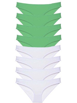 Çamaşır Kenti 8 Adet Eko Set Likralı Kadın Slip Külot Yeşil Beyaz