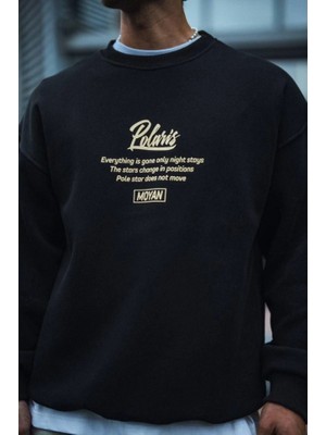 ModaSize Kışlık Bisiklet Yaka Ön ve Arka Baskılı Sweatshirt - Siyah