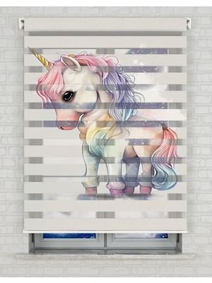 BRIGHTCOVER Unicorn At Baskılı Zebra Perde - Gece Gündüz Kullanıma Uygundur - Kız Çocuk Odası Perdesi | Kokusuz Mürekkeple Basılmış  Zebra Perdeler ile Sende Tarzını Yansıt! | 1 Dakikada Pratik Montaj