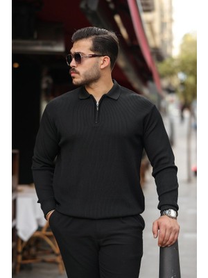 ModaSize Erkek Selanik Örme Yakalı Uzun Kollu Triko