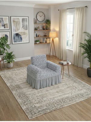 KUTLALE Jakarli Osmanlı Desen Tek Kişilik Koltuk, Kanepe, Çekyat Örtüsü, Etekli, Streç, Esnek, Lastikli, 1 Kişilik Koltuk Kılıfı