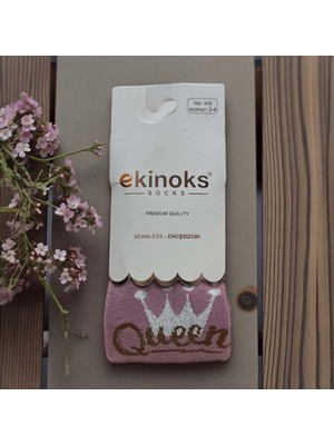 Ekinoks Taç Baskılı Koton Dikişsiz Kız Çocuk Külotlu Çorap - RYZEÇ002 - Gül Kurusu - 5 - 6 Yaş Gül Kurusu