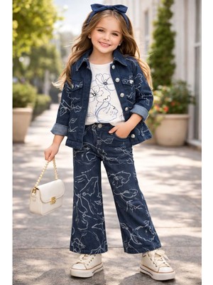 Gültekin Bebe Miss Melinda Pantolonu Çiçekli Ceketli 3 Lü Takım 9-12 YAŞ-319735 - Mavi