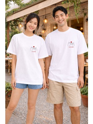 Shain Kişiye Özel Harf Sevgililer Günü Çift Kombin Beyaz Tişört (Bedenler Sepete Ayrı Ayrı Eklenmeli)