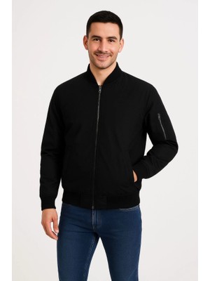 ModaSize Erkek Içi Astarlı Fermuarlı Bomber Mont Ceket - Siyah