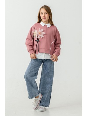 Miniğimin Cicileri Minigimin Cicileri 3 D Çiçek Detaylı 3 Lü Kız Çocuk Takım - Gül Kurusu