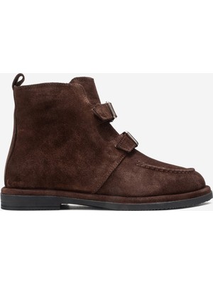 Dericlub Kadın Bilek Boy Düz Taban Bot Gerçek Deri Rc 40236 Süet Kahve