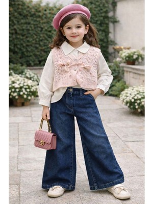 Gültekin Bebe Miss Elitte Örgü Yelekli Taş Detaylı 3 Lü Takım 6-9 YAŞ-1027970 - Pembe