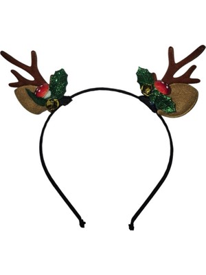 Pandoli Kulaklı Geyik Boynuzu Şekilli Çanlı Mantar Süslü Yılbaşı Tacı Noel Taç