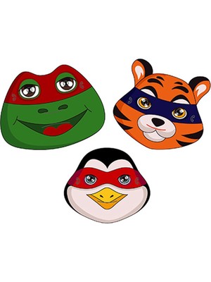 Pandoli Gösteri Için Hayvanlar Alemi Lastikli Çocuk Karton Gözlük Maskesi 3 Adet