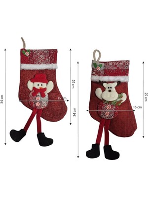 Pandoli Kaliteli Jüt Kumaş Ayaklı Kardan Adam ve Geyik Figürlü Yılbaşı Hediye Çorabı 25X15 cm 2 Adet