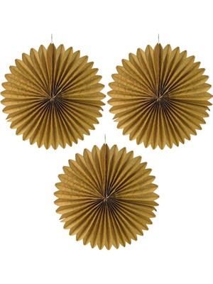 Pandoli Altın Renk Kağıt Yelpaze Süs 35 cm 3 Adet Yılbaşı