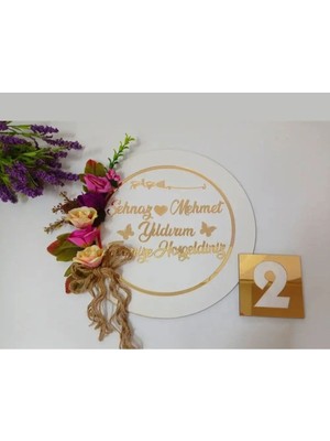 Evsay Ahşap ve Pleksili Kapı Süsü ve Kapı No Duvar Süsü, Duvar Dekoru Gold 28 cm