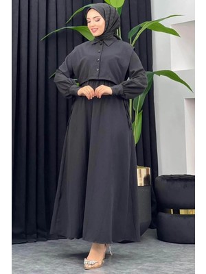 Tesettür Diyarı Kadın Bolerolu Lizza Kumaş Tesettür Elbise-Siyah
