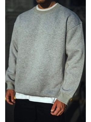 ModaSize Kışlık Bisiklet Yaka Üç Iplik Basic Sweatshirt - Gri