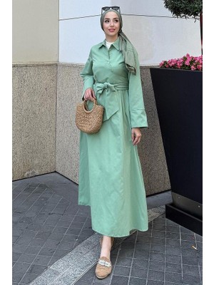 Tesettür Diyarı Kadın Trikoton Gömlek Elbise-Turkuaz