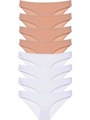 Çamaşır Kenti 8 Adet Süper Eko Set Likralı Kadın Slip Külot Ten Beyaz