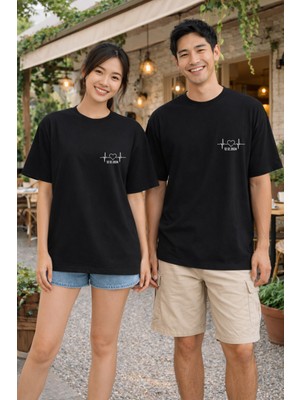 Shain Kişiye Özel Tarih Sevgililer Günü Çift Kombin Siyah Tişört