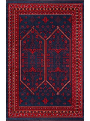 Halı Sepeti Woolhome Miras 1001 Lacivert Etnik Desenli Hav Toz Vermeyen Robot Süpürgeye Uygun Salon Halısı