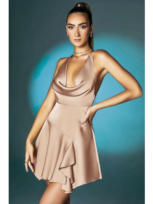 Pilelistore Somon Askılı Degajeli Fantezi Mini Elbise