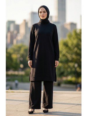 Yırtmaç Detaylı Eşofman Takım 3083-04 Siyah