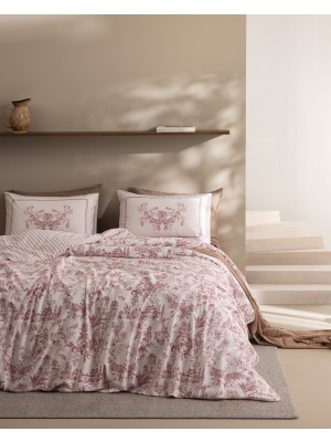 Madame Coco Etoile Çift Kişilik %100 Pamuk Ranforce Baskılı Lastikli Nevresim Takımı - Kırmızı