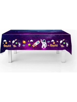 Partyy Bag Uzay Temalı Baskılı 120X180 Plastik Doğum Günü Parti Masa Örtüsü
