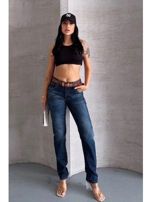 Whatsup Kadın Orta Bel Boyfriend Jean Pantolon  - Mavi Mavi - 28