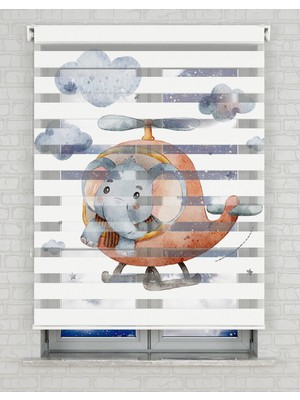 BRIGHTCOVER Kahverengi Helikopter ve Sevimli Fil Baskılı Zebra Perde - Gece Gündüz - Bebek Odası Perdesi | Kokusuz Mürekkeple Basılmış  Zebra Perdeler ile Sende Tarzını Yansıt! | 1 Dakikada Pratik Montaj