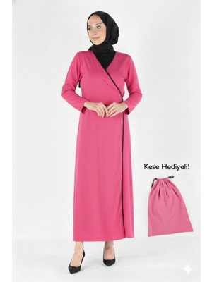 Plistre 1998_Pratik Yandan Bağlamalı Kruvaze Biye Kuşaklı %100 Pamuk Kumaş Tesettür Namaz Elbisesi