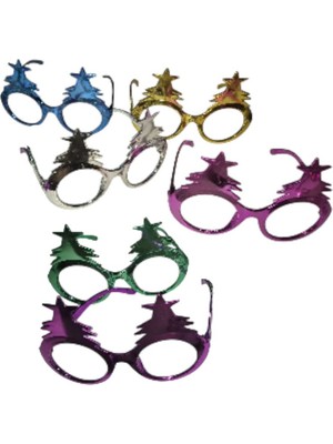 Pandoli Çam Ağacı Şekilli Camsız Yılbaşı Gözlüğü 6 Renk 6 Adet Çocuk Yetişkin Uyumlu