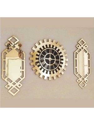 Evsay Gold Aynalı Pleksi Roma Rakamlı Saat, Duvar Saati, Ev Hediyelik Duvar Saati