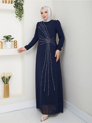 Hiramir Taş Işlemeli Asimetrik Abiye-42 - Zümrüt Yeşili