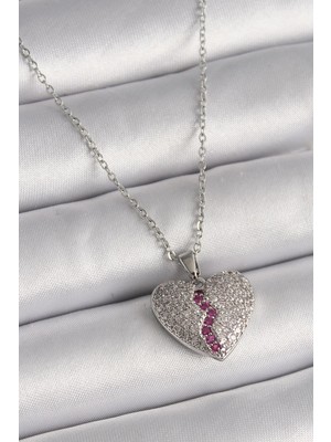 Inure Jewelry 316L Çelik Gümüş Renk Zincir Zirkon Taşlı Kalp Model Kadın Kolye