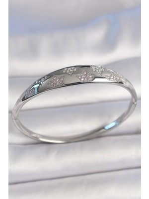 Inure Jewelry Pirinç Gümüş Renk Zirkon Taşlı Yıldız Işlemeli Kadın Kelepçe