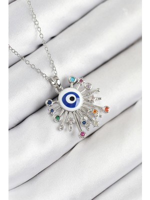 Inure Jewelry 316L Çelik Zirkon Taşlı Nazar Model Gümüş Renk Kadın Kolye